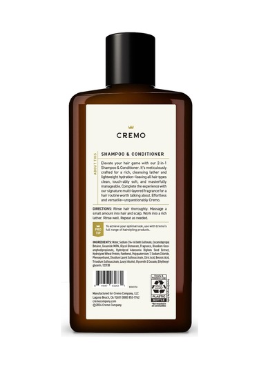 Cremo Bourbon & Oak 2in1 Şampuan Ve Saç Kremi 473ml Tüm Saçlar