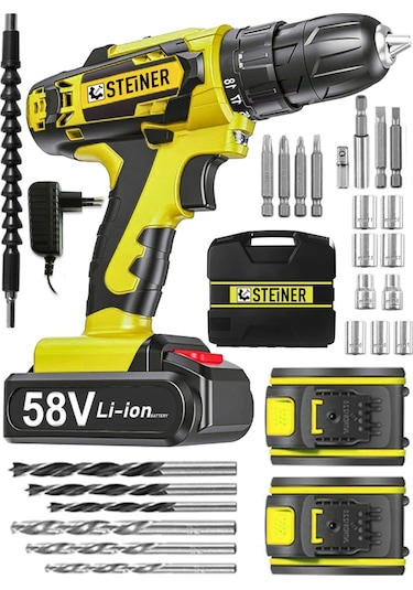 Steiner V-tech 58 V 5 Ah Darbeli Şarjlı Çift Akülü Vidalama Matkap Sarı