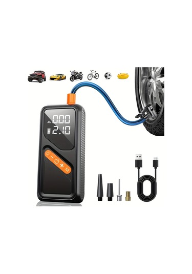 Boatshop1 Kablosuz Taşınabilir Hava Kompresörü Lastik Pompası Dijital Göstergeli Araba Motosiklet Bisiklet