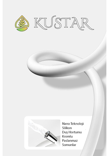 Kustar Nano Silikon Patlamaz Yırtılmaz Ezilmez Duş Hortumu 150 Cm Siyah Banyo Duş Hortumu Gri