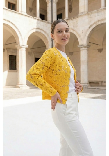 Sayzen Your Shine Gold Düğmeli Nakış Işlemeli Ceket Sy-shn2609 Sarı