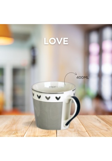 Tohana Porselen Kupa 400ml Love Serisi Desen2 Beyaz