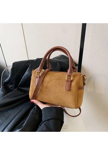 Macroupta Basit Ve Modaya Uygun Suni Süet Omuz Çantası - Kadın Küçük Boston Çanta 2024 Açık Kahverengi