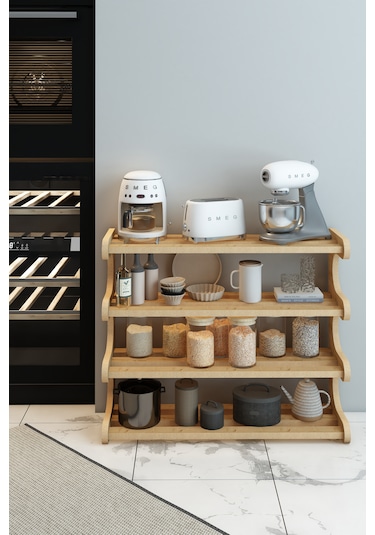 Selvi- Safir Meşe -4 Raflı Ahşap Ayakkabılık -çok Amaçlı Dekoratif Raf, Organizer Safirmeşe