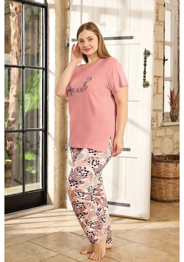 Aydoğan Kadın İnci Büyük Beden Kısa Kol Pudra Pijama Takım 0140 Pudra