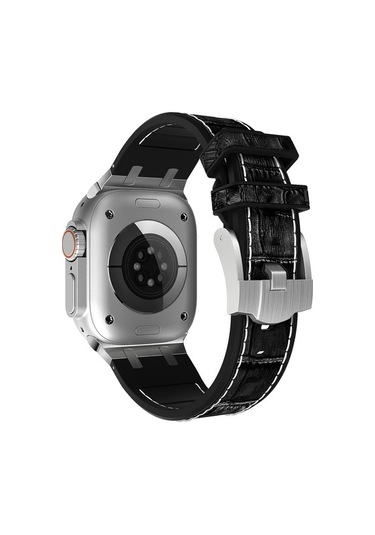 Novahub İos Watch Uyumlu 2023 44mm Timsah Dokusu Sıvı Silikon Saat Bantı Gümüş Beyaz Siyah, Kırmızı Renk Seçenekle/i