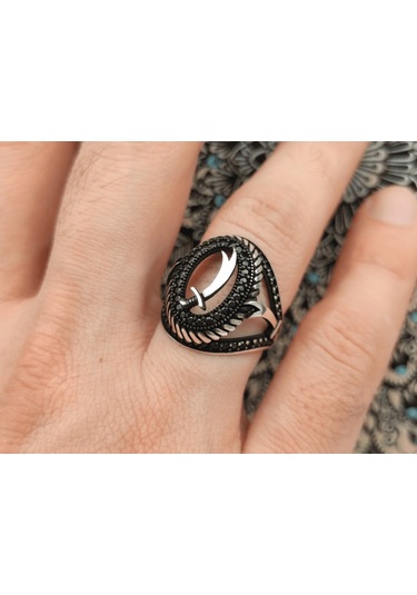 Gümüş Erkek Yüzük Nano Taş Süslemeli Zülfikar Figürlü