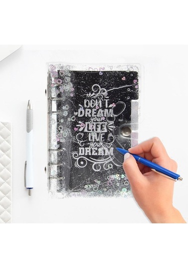 Mekanizmalı Simli Ve Sulu Kapaklı Desenli Defter Siyah