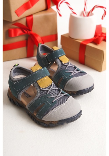 Çinçon Günlük Ortopedik Erkek Çocuk Sandalet Ayakkabı Haki