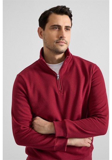 Süvari Koyu Bordo Regular Düz Yarım Balıkçı Yaka Sweatshirt Ssw2013700001-k09 Koyu Bordo