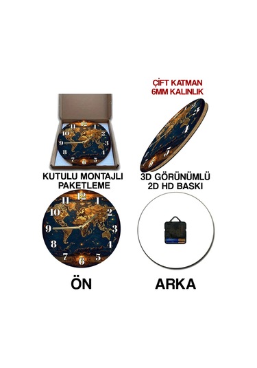 Sessiz Yuvarlak Ahşap Duvar Saati, Kuvars Hareketli 3d Görünümlü 2d Saat Sdw122 Renkli