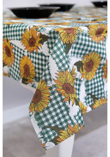 Sufre Sıvı Geçirmez Masa Örtüsü Sofra Bezi Sofra Örtüsü Piknik Örtüsü Ayçiçeği Yeşil