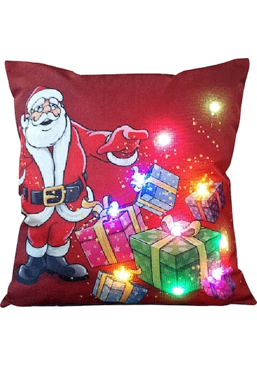 Yunboo Led Işıklı Noel Desenli Keten Yastık Kılıfı 45x45cm - Otomobil, Divan, Pencere Dekorasyonu - Fermuar Kapaklı Diğer