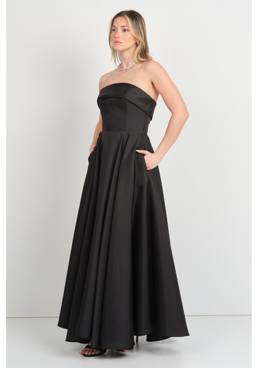 Doridorca Kadın Straplez Uzun Abiye Elbise 6068 Siyah Siyah