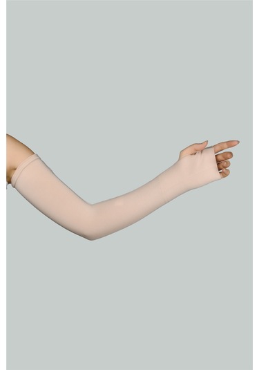 Altobeh Kesik Parmak Geçmeli Penye Kadın Tesettür Kolluk - Bej