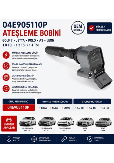 04e905110p Ateşleme Bobini Golf 7 Jetta Polo A3 Leon 1.0-1.2-1.4 Tsı