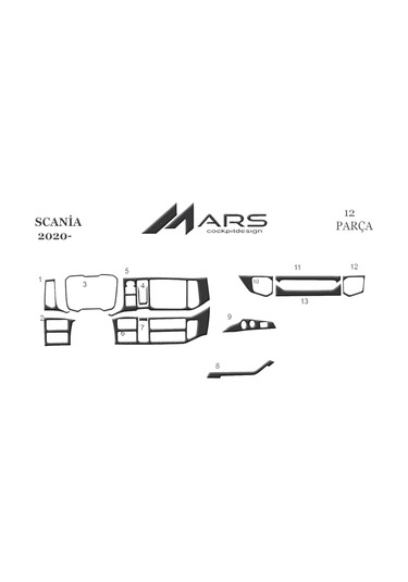 Scania R Konsol-torpido Kaplama 2020- 12 Parça-karbon Karbon