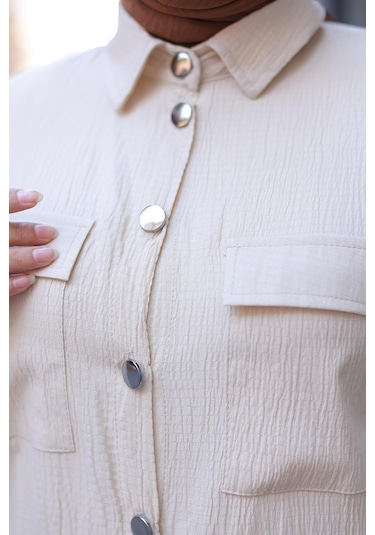 Cep Detaylı Tesettür Bej Takım Bej