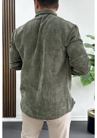 Erkek Kadife Kumaş Gömlek Yeşil Edw415 Yeşil