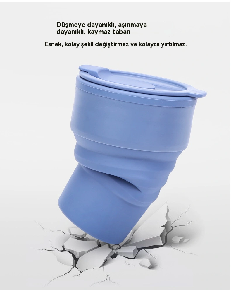 Amerikan Kahve Fincanı Taşınabilir Açık Hava Seyahat Kupası Katlanabilir Çevre Dostu Silikon Su Bardağı Katlanabilir Su Bardağı Siyah