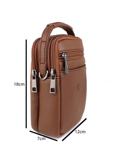 Erkek Taba Çok Cepli Askılı El Ve Omuz Çantası Taba