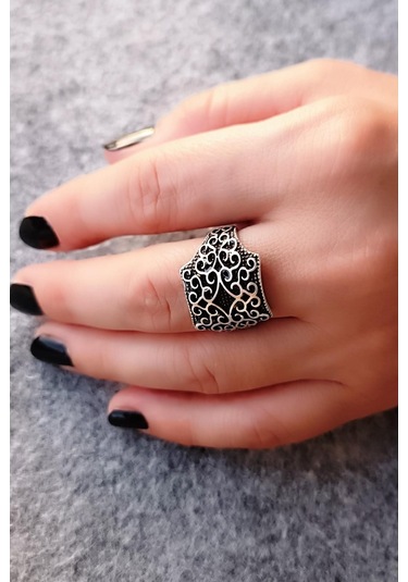 Motif Şekilli Kadın & Erkek Yüzük Gümüş Kaplama Ayarlanabilir El - 556943657 Çok Renkli