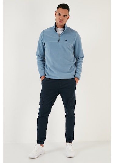 Buratti Slim Fit Anti-Pilling Tüylenme Yapmayan Bato Yaka Şardonlu 2'Li Paket Erkek Polar 5906001S2 Haki-Açık Mavi