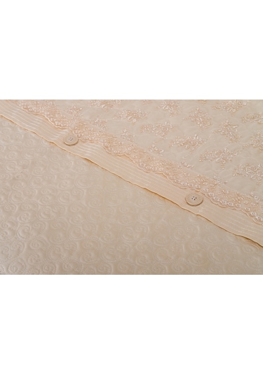 Finezza Gülfem Pamuk Baskılı  Bej-Bej Yatak Örtüsü Seti Çift Kş. 6 Parça-1465 Bej
