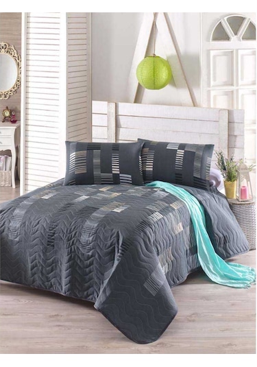 Eponj Home Kapitone Yatak Örtüsü Seti Tek Kişilik Trace Antrasit