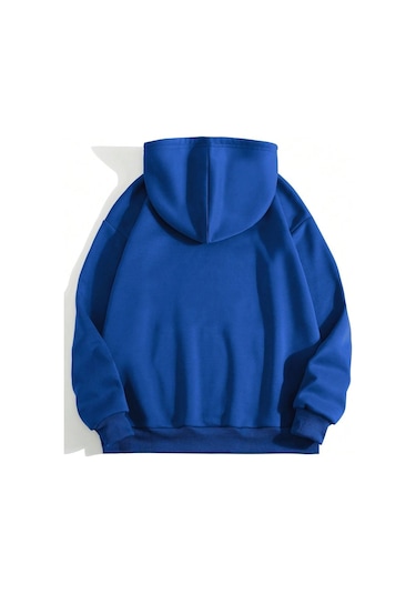 Los Angeles California Sweatshirt - Sax Mavi Baskılı Oversize Kışlık Kalın Kapüşonlu Saks Mavi