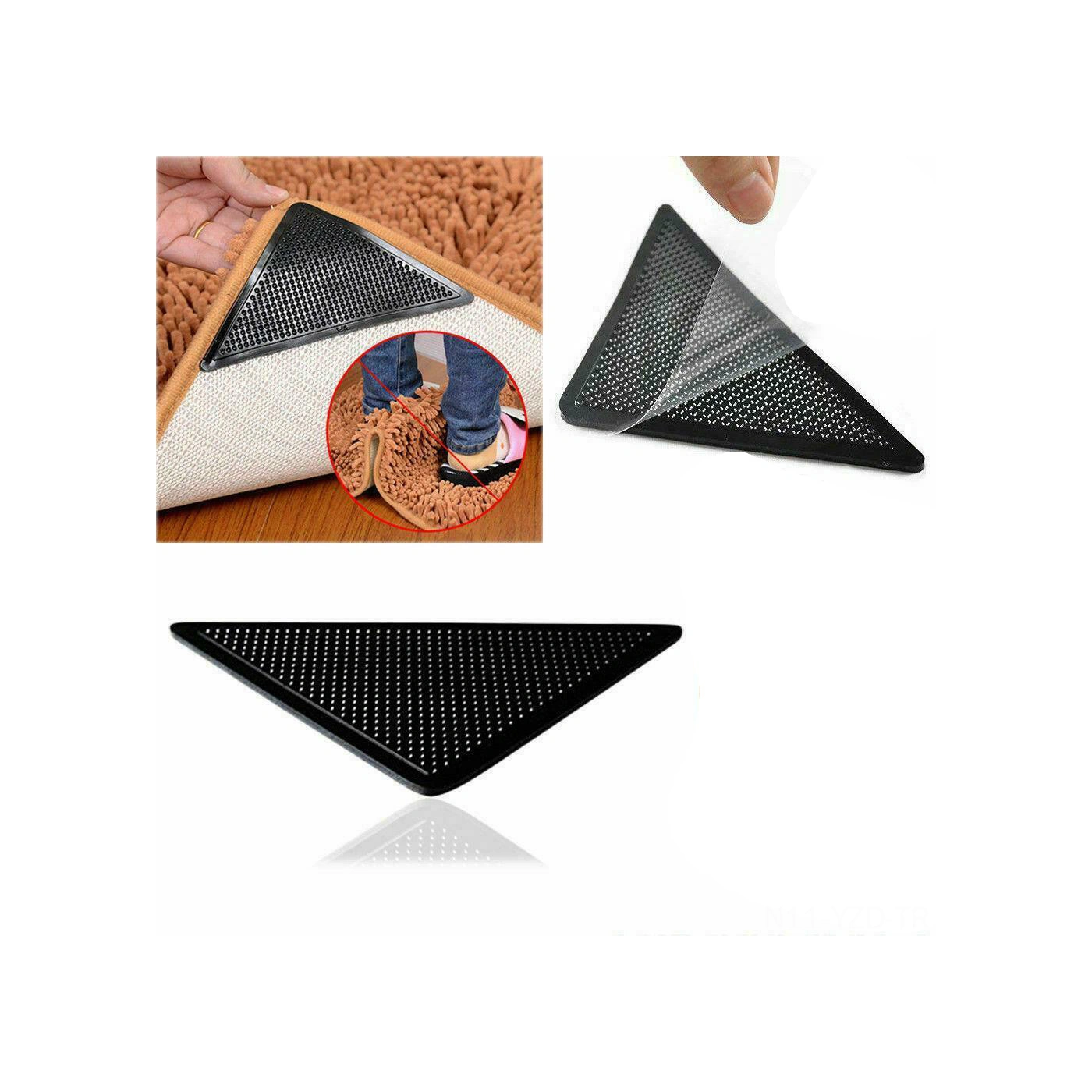 Yuntech01 Su Geçirmez Halı Kayma Engeli, Üçgen Sabitleyici, Tekrarlı Kullanım Silikon Sticker Seti 4 Adet Ana + 4 Adet Yardımcı Diğer