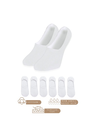 Erkek - Kadın Düz Desen 6 Çift Pamuklu Terletmez Babet Çorap Beyaz