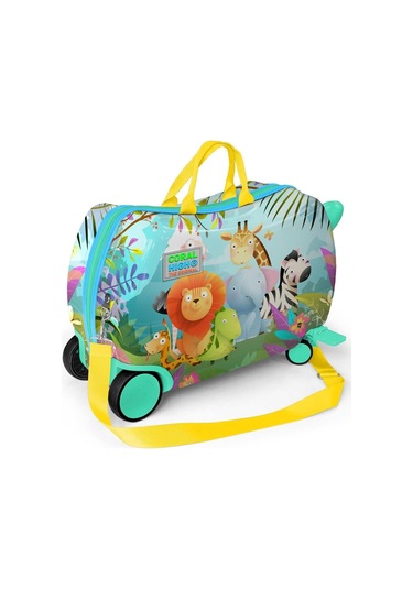 Coral High Otur-çek Erkek Çocuk Valizi - Yeşil Renkli Hayvanlar Alemi Çok Renkli