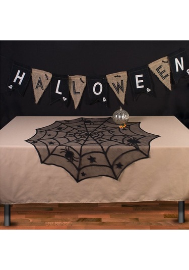 Partisi Siyah Dantel Örümcek Ağı Masa Örtüsü Dekorasyonu Boyut: 102x102cm