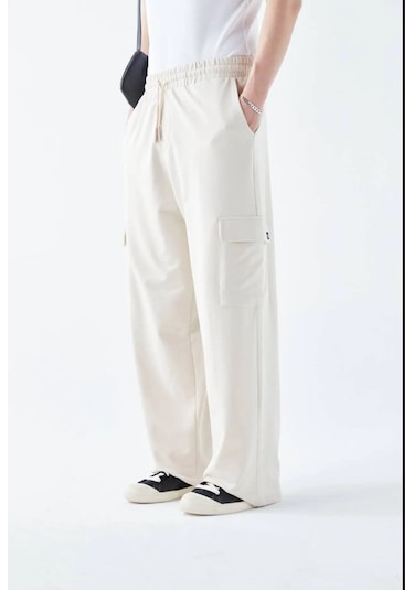Lulikwear Kargo Cepli Eşofman Pantolon Krem Bej - Krem