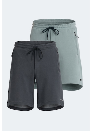Slazenger Vılte 2 Li Set Erkek Şort Koyu Gri - Su Yeşili