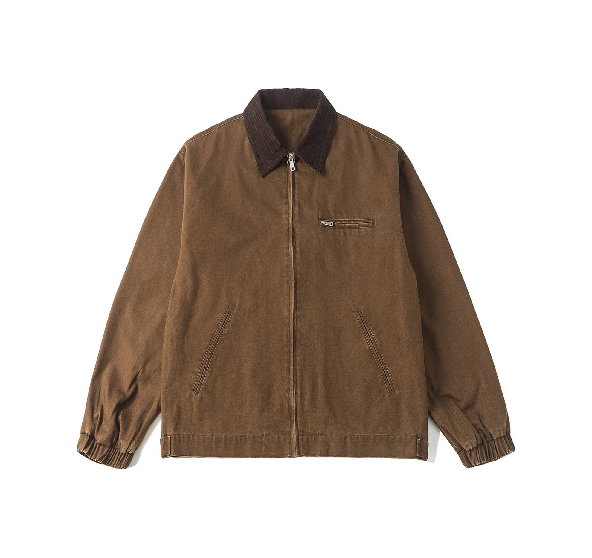 Snapbuy Yıkanmış Denim Ceket, Amerikan Retro Stili, Kontrast Yakalı, Bol Kesim Kahverengi