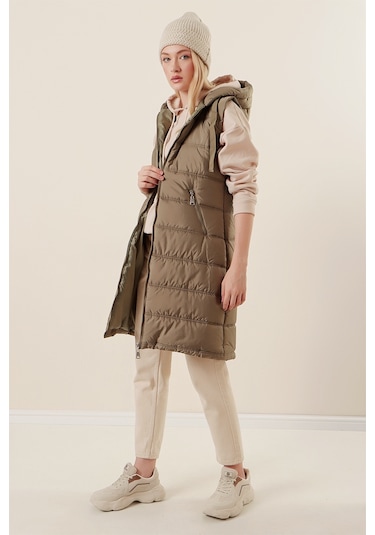 Bigdart 5140 Kapşonlu Uzun Şişme Yelek - Çağla 001