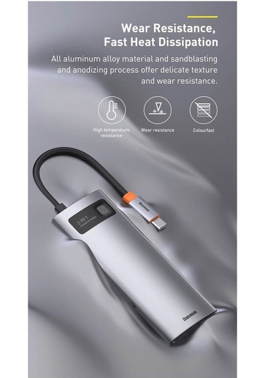 Baseus Metal Gleam 5in1 Multifonksiyonel Type-C Hub Dock Station