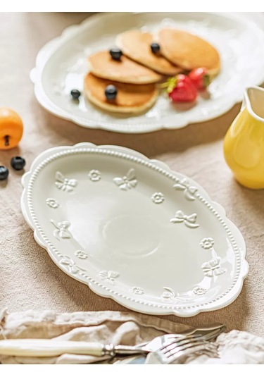Roomi Seramik Ovül Tabak 25 18 Cm Desenli, Vintage 239470931 Beyaz