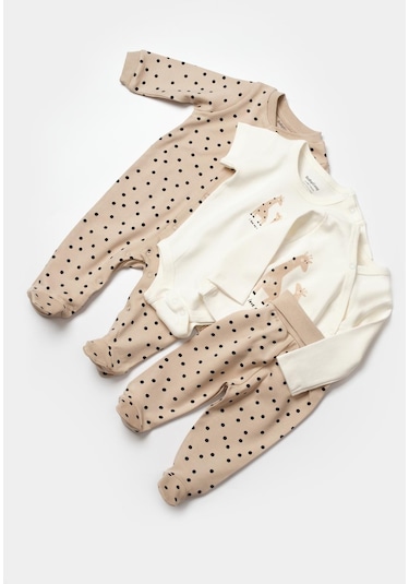 BabyCosy Organik Zürafa Desenli 10 Lu Set Ekru - Vizon