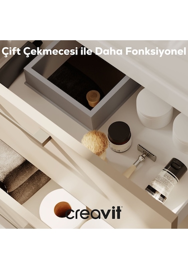 Creavit D20 65 Cm İki Çekmeceli Lavabo Dolabı Dafne Melamin Kapak Demonte Dafne