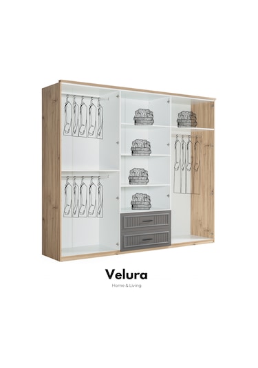 Legna 10 Kapaklı Aynalı Köşe Gardırop Dolap Beyaz - Ceviz