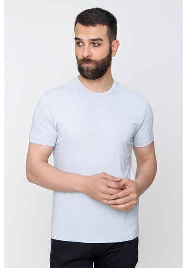 Slim Fit Bisiklet Yaka Düz Pamuklu Gri Tişört Ts 823 Gri