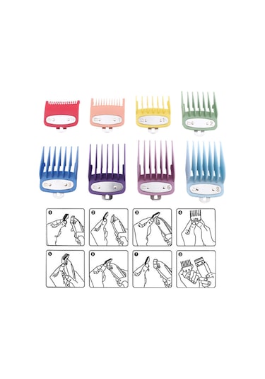 Shineyee 8'li Renkli Saç Kesim Kılavuzu Seti, Ev Ve Kuaför Kullanımı İçin Dayanıklı Ve Pratik Aksesuar