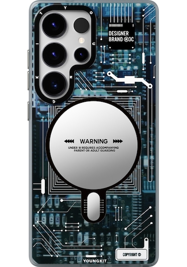 Galaxy Uyumlu S25 Ultra Kılıf Magsafe Şarj Özellikli Youngkit Technology Serisi Kapak Mavi