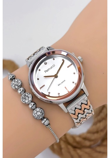 Ferrucci Çelik Kordon & Şık Tasarım, Kadın Kol Saati, 3atm Suya Dayanıklı Rose-gümüş Sdfer154 Çok Renkli