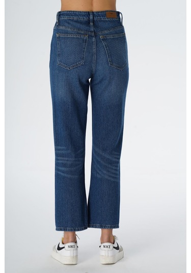 Elıza Cropped Orta Mavi Straight Fit Fermuarlı Jean Pantolon C 4518-078 Mavi