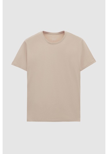 Ds Damat Regular Fit Bej Düz Nakışlı %100 Pamuk T-shirt 4hc140632006m Bej