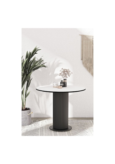 Avvio Rio 90x90 Lake Mdf Ptt Ayak Yuvarlak Mutfak Masası Takımı Yemek Masası Takımı Düz Beyaz